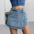 thumbnail image 4 of tasrioml Women High-Waist Denim Shorts Retro Design Slim Fit Solid Color Fake Two Piece Skort Formal Casual Wear, 4 of 7