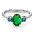 thumbnail image 3 of Gem Stone King 10K Two Tone Gold Green Nano Emerald and Persian Blue Moissanite Engagement Ring for Women | 1.21 Cttw | Oval 8X6MM | Gemstone May Birthstone | Size 5, 3 of 6