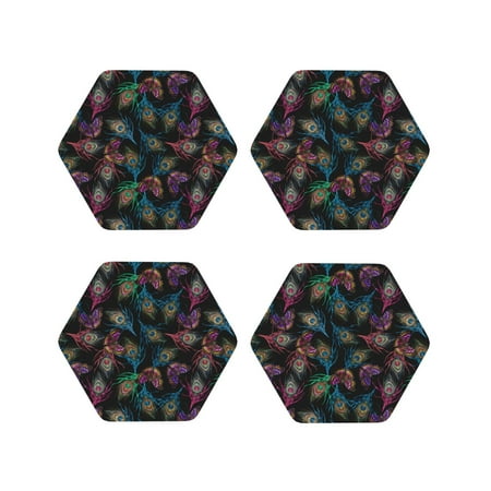 

Tideii Feathers And Butterflies for Leather Coasters 4 Pieces Anti-fouling and Anti-scalding Decorative Coasters Suitable for Restaurants Kitchens Coffee Shops-Hexagon