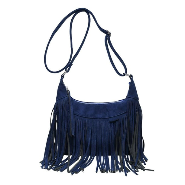 Bolso de hombro para mujer Sunnimix con borlas estilo Retro moderno Azul 30 cm x 25 cm x 7 cm
