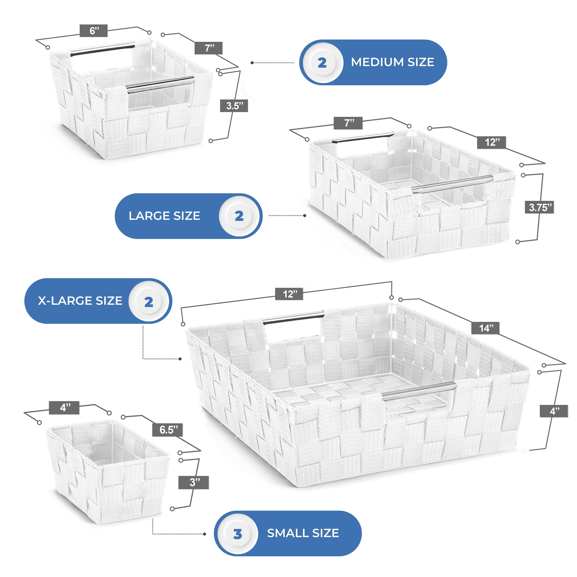 Sorbus Set of 9 Large Storage Baskets for Organizing, Mesh Hand-Woven Basket, Linen Closet Organizers and Storage, Organizer Storage Baskets for Shelves, Organizers and Storage (White)