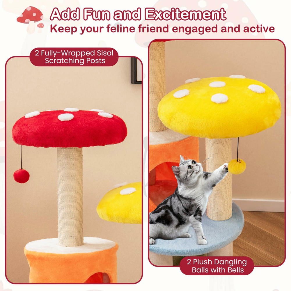 Resenkose 43-Inch Tall Cute Cat Tree with 2 Spacious Condos and Soft Padded Platforms for Kitten Comfort, Multicolor​