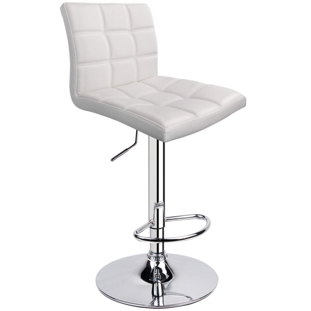 Modern Square PU Leather Adjustable Bar Stools with Back,Counter Height Swivel Stool by Leopard - 1 Chair ( White )