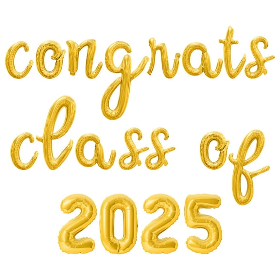 Cursive Script Letter Balloons - CONGRATS CLASS OF 2025 16" Inch Alphabet Letters Foil Mylar Balloon Graduation Party Banner (Gold)