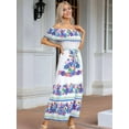 thumbnail image 6 of Women'S Mexican Dress Summer Floral Print Off the Shoulder Sleeveless Beach Long Maxi Dress White & Blue XXL, 6 of 7