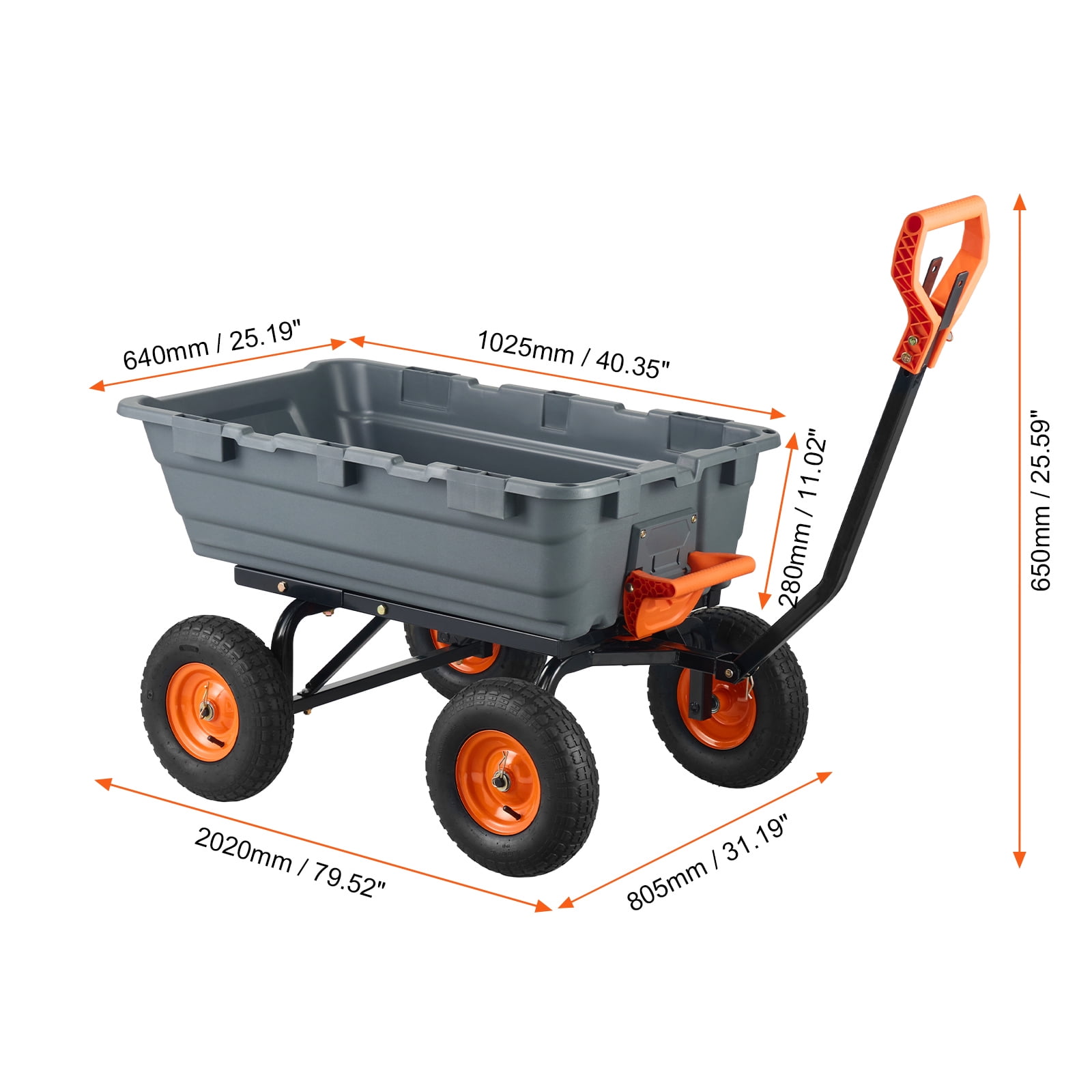 Dump Cart, Poly Garden Dump Cart, Dump Wagon with 2-in-1 Convertible Handle, 6.48 cu.ft Utility Wheelbarrow 1200 lbs Capacity, 13 inch Tires