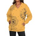 thumbnail image 4 of Women's Fashion Retro Floral Print Long-Sleeve V-Neck Sweatshirt with Dyed Effect Pattern, Unique Artistic Top for Women's Fashion Statement,Yellow,XL, 4 of 7