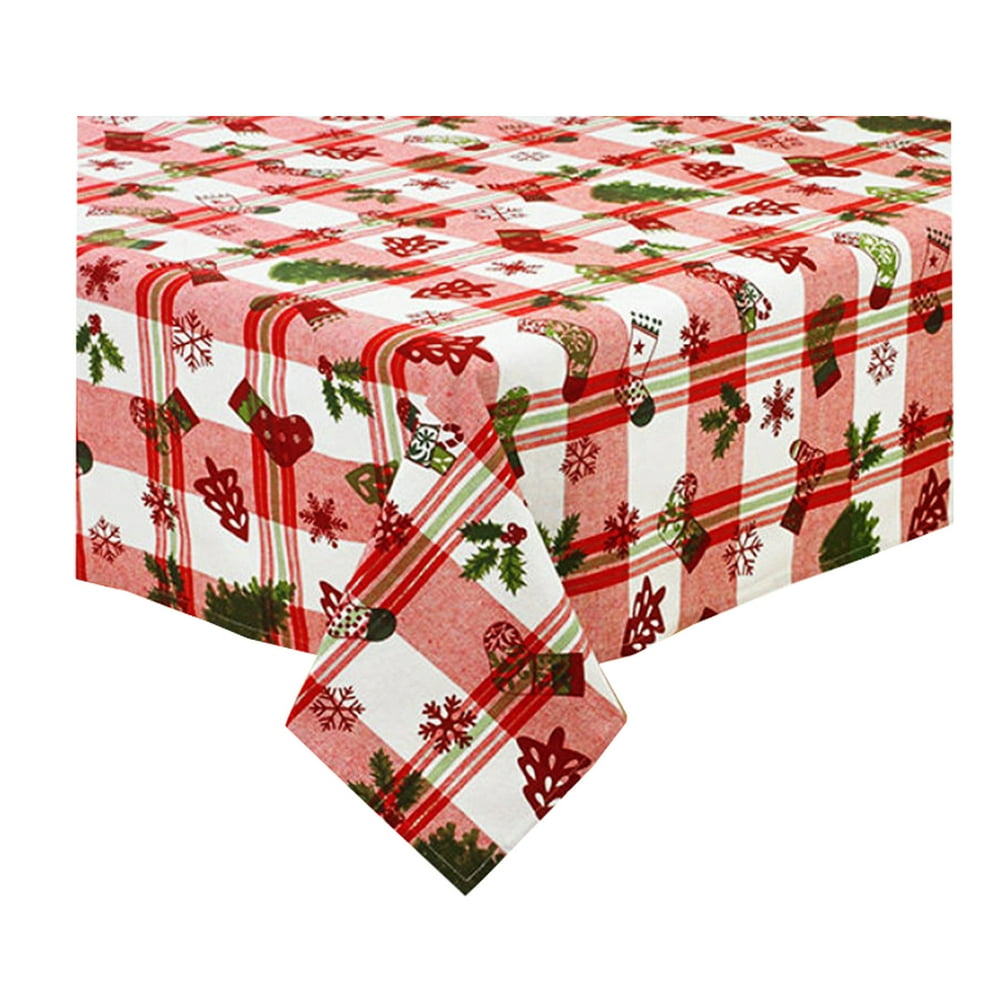 Christmas Rectangle Tablecloth Whimsical Overprint Metallic Silver