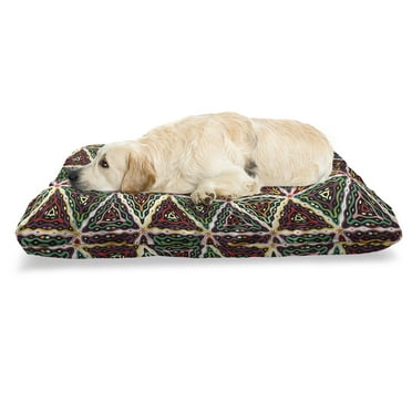 African Pet Bed, Grunge Triangle Design Colorful Geometric Mosaic Traditional Batik Pattern Retro, Resistant Pad for Dogs and Cats Cushion with Removable Cover, 24" x 39", Multicolor, by Ambesonne
