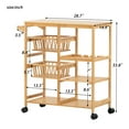 thumbnail image 4 of Pouseayar 4 Tier Natural Bamboo Dining Cart, Portable Kitchen Storage Cart Home Bar & Serving Carts with Shelves with Wheels, Wine Rack, Fruit Baskets, for Kitchen, Party, Dining Room and Living Room, 4 of 9