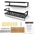 thumbnail image 4 of Vowella Floating Shelves, Wall Mounted Iron Shelves Set of 2, Bathroom Storage Shelves with Towel Rack, Black, 4 of 12