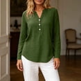 thumbnail image 2 of VBVC Women's Cotton-Linen Henley Blouse , Ladies' Lightweight V-Neck Tunic Top , Long Sleeve Work Office Shirts For Women,Army Green,S-2XL, 2 of 10