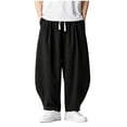 thumbnail image 2 of Xdegoge Men'S Linen Pants Baggy Wide Leg Casual Loose Fit Yoga Lounge Harem Trousers with Elastic Waist Drawstring Summer Beach Vacation Bottoms, 2 of 9