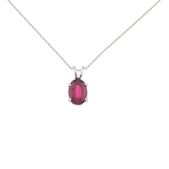 14k White Gold Oval Ruby Pendant with 18" Chain