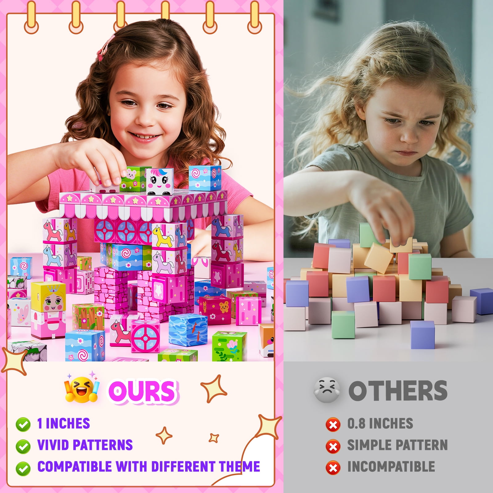 Sbekiev Princess Magnetic Blocks 150PCS Magnetic Building Cube Game, Constructions Toys for Boys & Girls Age 3-4, 5 6 7 8 9 10, Sensory Tiles Building Birthday for Toddlers