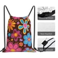 thumbnail image 5 of Leisure Draw String Mouth Backpack 16 X 14 Woven Band Durable Not Easy To Fall Off In Travel Portable Draw String Design Groovy Flowers (6), 5 of 8