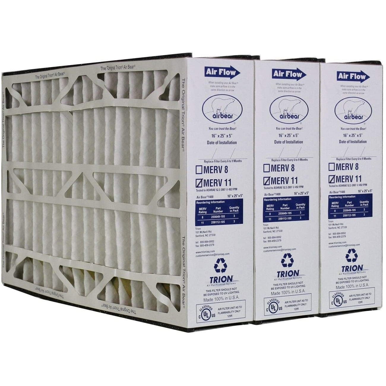 Trion 259112 105 Air Bear 16 X 25 X 5 Inch MERV 11 Air Purifier Filter