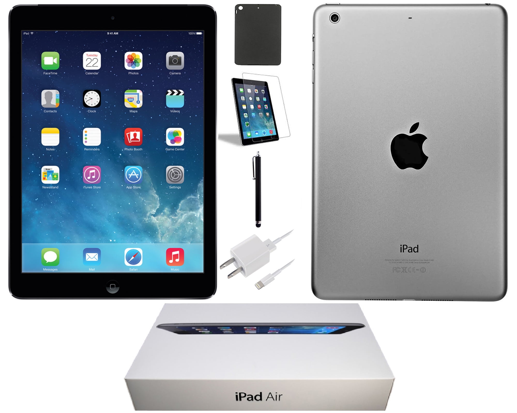 Apple 9.7-Inch (Retina) iPad Air, Wi-Fi Only, 32GB, Special Bundle:  Pre-Installed Tempered Glass, Case, Stylus Pen, Rapid Charger, Space Gray  