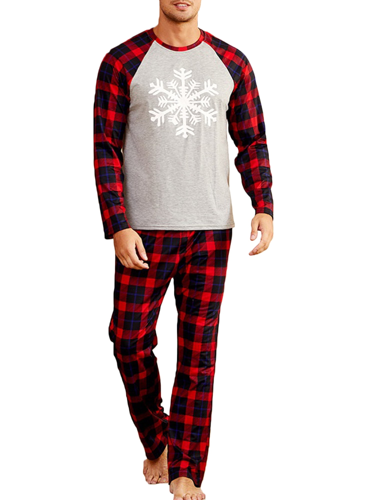 Eyicmarn Family Matching Christmas Pajamas Set Mens Snowflakes Print