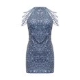 thumbnail image 4 of Ruyang Casual Dress for Women Ladies Fashion Hanging Neck Off Shoulder Tassel Wrap Hip Crystal Spliced Sequin Dress Pencil Dress, 4 of 4