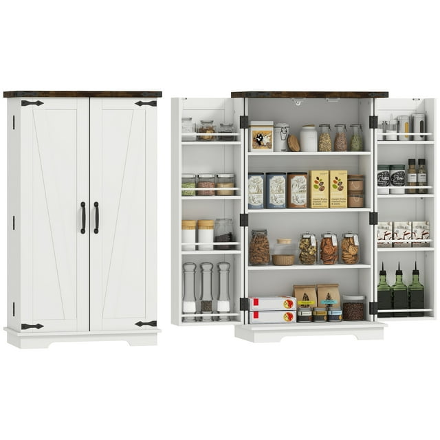 HOMCOM Armoire de Garde-Manger de Cuisine Armoire de Rangement avec Tablettes Ajustables Blanc