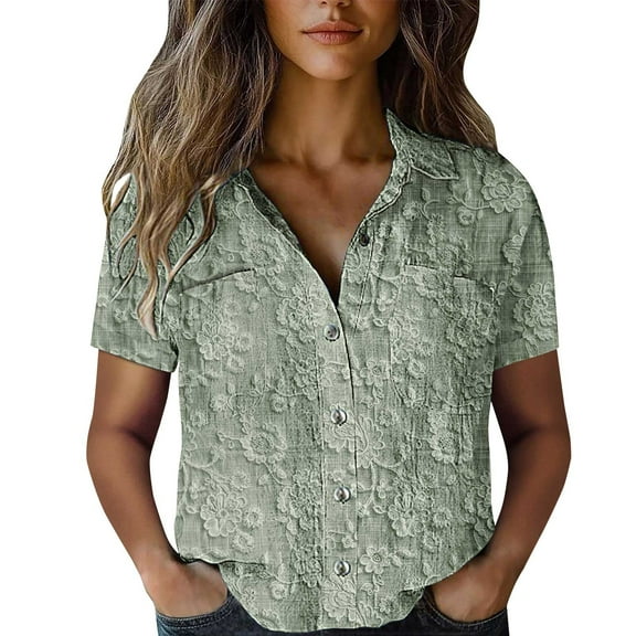 WRXMIJNHGSA Sale Clearance 2025 Womens Tops Blousewomen Cotton Shirt Printed Fashion Shirts Casual Tops Short Sleeve Blouse