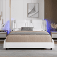 thumbnail image 3 of Homfa King Size LED Bed Frame with Pillows, PU Leather Curved Upholstered Platform Bed with Adjustable Headboard, White, 3 of 9