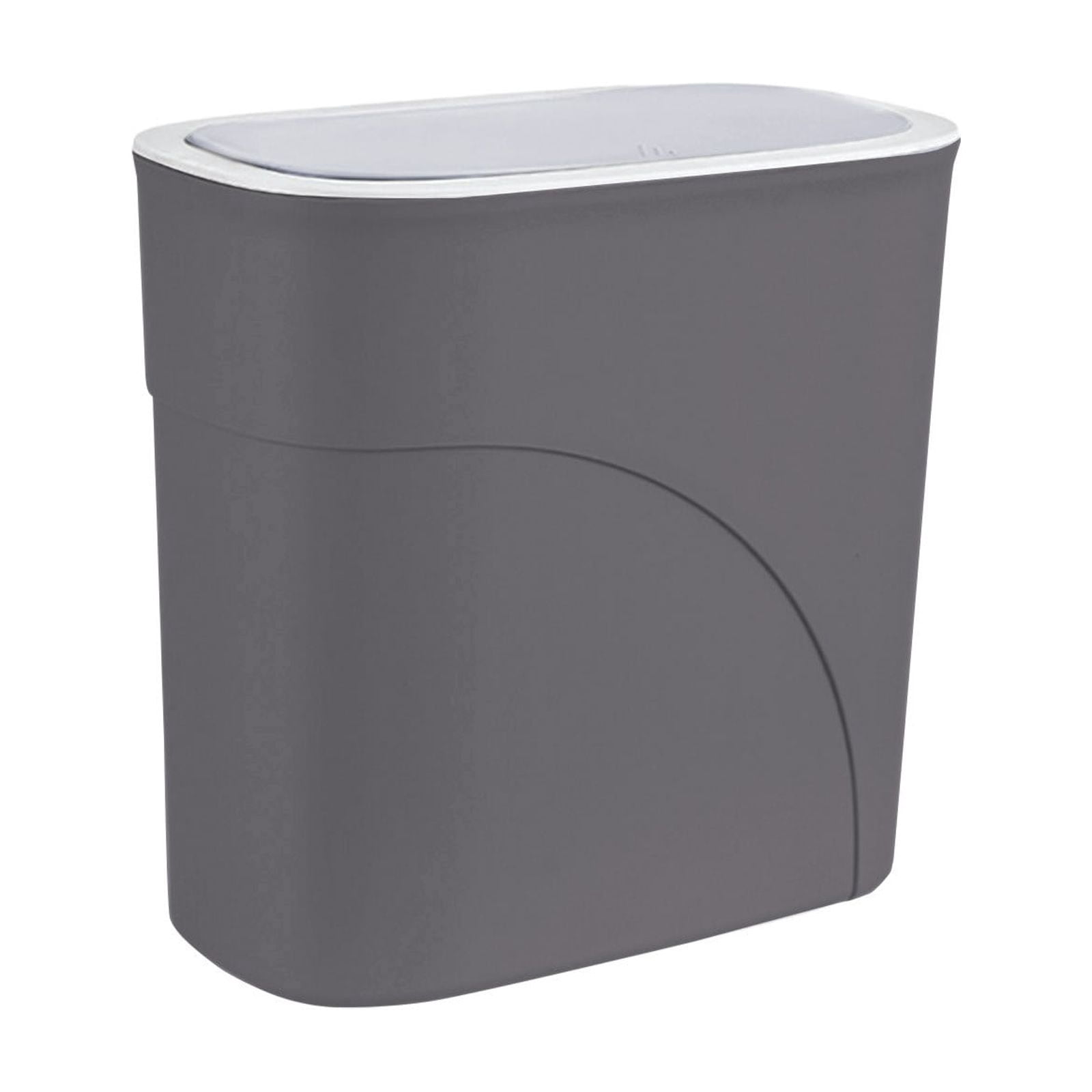 Bilqis Bathroom Trash Can with Lid, Plastic Wastebasket with Pop-Up Lid, Slim Plastic Garbage Bin for Dorm, Office, Bedroom, Kitchen, Living Room