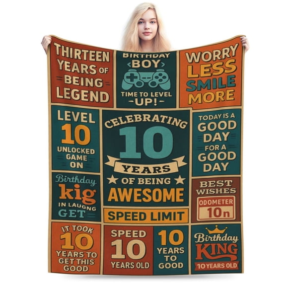 10 Year Old Boy Gifts Blanket , Birthday Gift for 10 Year Old Boy, 10th Birthday Decorations for Boys, 10th Birthday Boy Flannel Throw Blanket 50x40