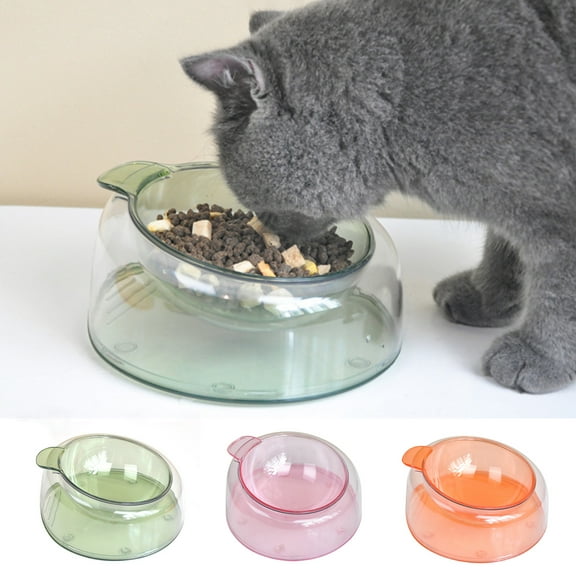 Cheers.US Cat Raised Stand Transparent Plastic Bowl,Pet Feeding Bowl | Pet Food Water Feeder Bowl for Cats and Dogs ，Cute Cat Face Elevated Bowl Neck Guard