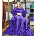 thumbnail image 3 of Tirrinia Wearable Fleece Blanket with Sleeves for Adult Women Men, Super Soft Comfy Plush TV Blanket Throw Wrap Cover for Lounge Couch Reading Watching TV 73" x 51" Purple, 3 of 6