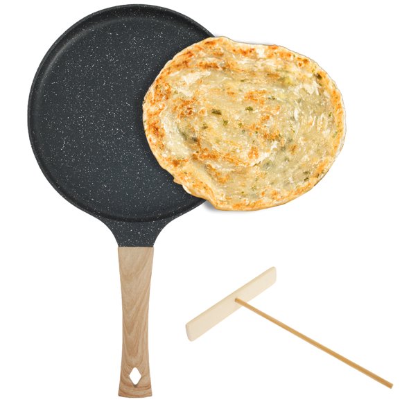 NUAHRHY Crepe Pan Nonstick Dosa Pan with Spreader 9.45 Inch/11 inch Flat Skillet with Ergonomic Handle Kitchen Pancake Pan Induction Compatible Tortilla Pan for Induction Cooker Gas Stove