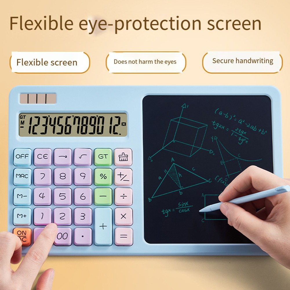 12-Digit Solar Calculator with LCD Writing Board - Perfect for Work & Study!