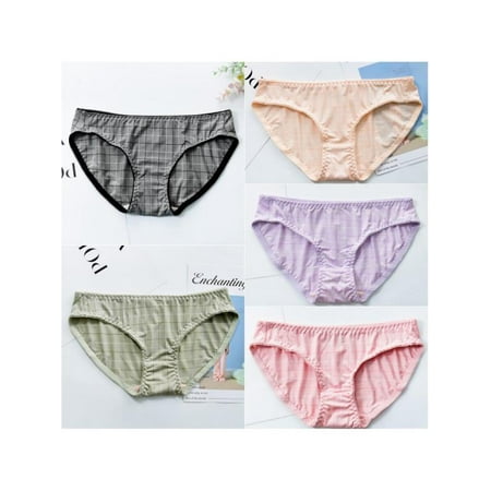

Briefs Ladies Thin Non-marking Plaid Low Waist Panties Breathable Printed Briefs For Women