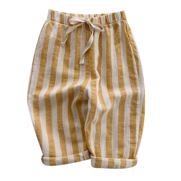 YOUSNH Kids Baby Girl Minimalist Striped Pants Daily Elastic Waist Pants Boys Pants Yellow 12-24 Months