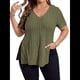 thumbnail image 3 of Blusas de Talla Grande para Mujer, Informales, con Cuello en V, Corta y Dobladillo Dividido, para Verano Verde 4XL, 3 of 8
