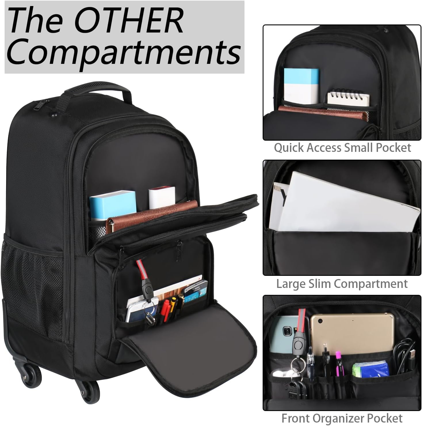 4-Wheel Rolling Backpack 17" - Waterproof Wheeled Travel Bag for Men Women, Airline Approved Carry-On