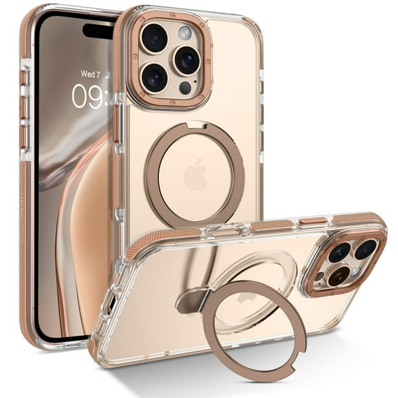 DOMAVER iPhone 16 Pro Max Case 6.7" - Clear Shockproof Cover with Rotatable Ring Holder, MagSafe Compatible, Desert Titanium ﻿