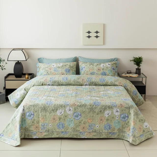 Colcha de algodón 100% en la cama, cubierta de cama con estampado de punto a cuadros, colcha doble y cubrecamas, colcha para parejas