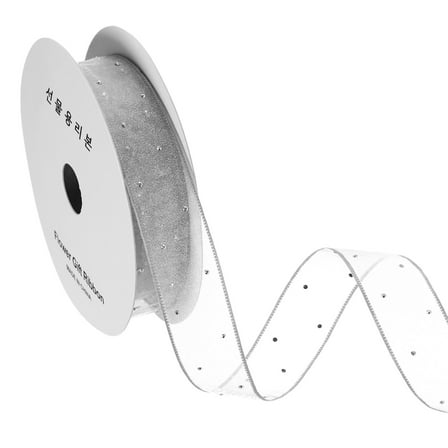 1 Inch x 10 Yard Organza Sheer Ribbon with Silver Rhinestone, Silver Gray