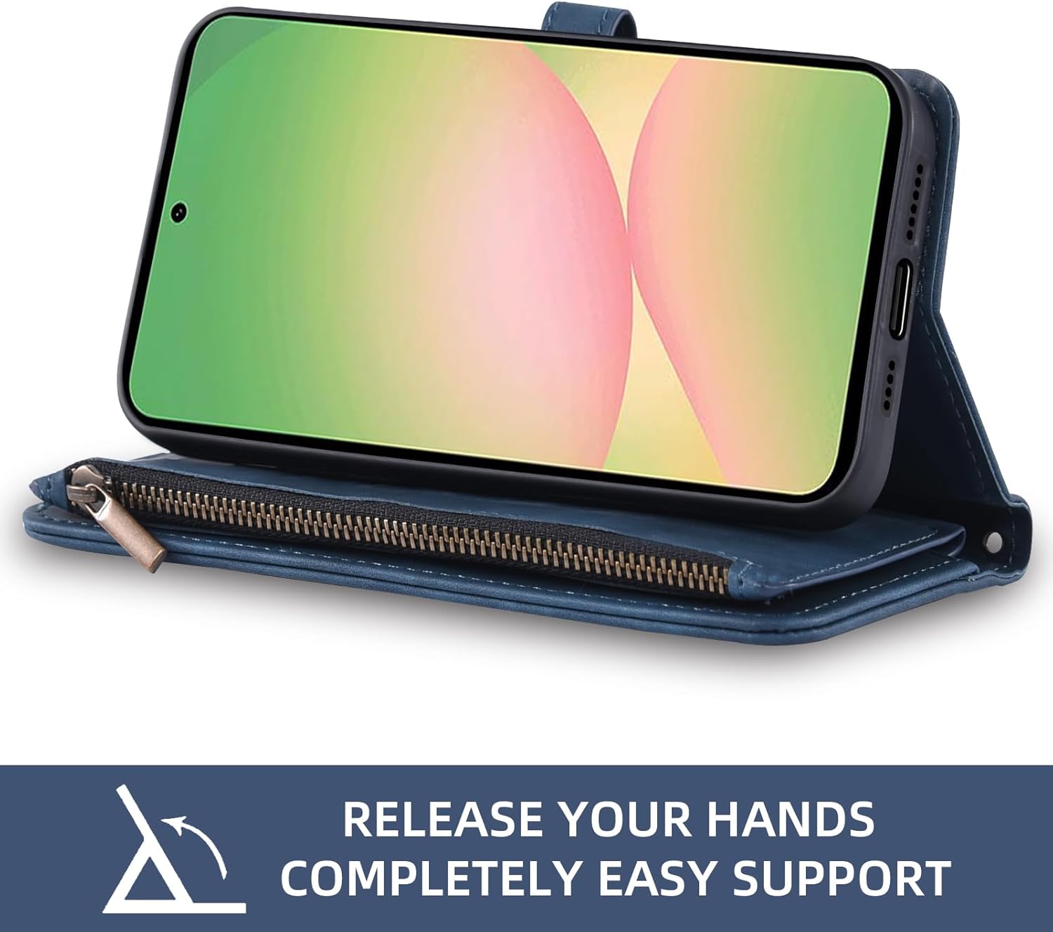 Asuwish Phone Case for Samsung Galaxy A56 5G Wallet Cover With Tempered Glass Screen Protector Crossbody Wrist Strap Flip Pattern Zipper Credit Card Holder Stand Slot Cell A 56 56A LTE Women Men Blue