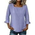 thumbnail image 2 of Women's Solid V-Neck Long Sleeve Casual Top with Three-Quarter Sleeve, 2 of 9