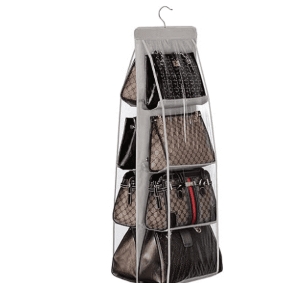 8-Pocket Hanging Purse Organizer for Closet - Oxford Cloth Storage System with Double Layer Protection (39.37" x 13.38"),Grey