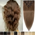 thumbnail image 2 of SEGO Clip in Human Hair Extensions Full Head 100% Real Remy Thick Hair Extensions Silky Straight(7 pcs/15 clips), 2 of 8