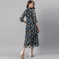 thumbnail image 6 of Janasya 3/4 Sleeve Floral Navy Blue Poly Georgette Summer Midi Dress For Women, 6 of 7
