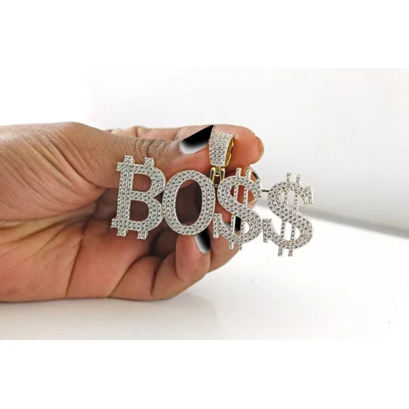 Ramji Jewels 2.50Ct Round Cut Moissanite Natural BOSS Pendant Chain 14k Yellow Gold Plated