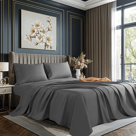 100% Cotton Sheet Set 4 Pcs Queen Size Egyptian Cotton Sheets 1000 Thread Count Soft Breathable Sheet Set with 16" Deep Pocket Fitted Sheet