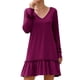 thumbnail image 1 of Vestido con cuello en V Color puro Manga larga Volantes Suelto Vestido casual de mujer para vacaciones Club Fecha Trabajo Vacaciones Rosa Rojo M, 1 of 6