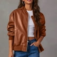 thumbnail image 4 of Patlollav Women's Leather Short Biker Jacket Coat Long Sleeve Solid Pocket Coat/Jacket, 4 of 6