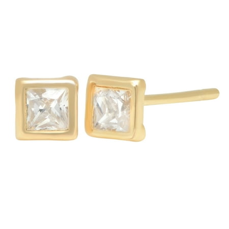 - Pori Jewelers 14K Solid Gold Square CZ Bezel Stud Earrings BOXED